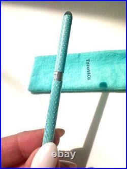 Tiffany & Co. Blue Sterling Lacquer Purse Ballpoint Pen L4.6in 2 Storage Pouches