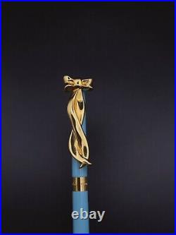 Tiffany & Co. Blue with Gold Ribbon Clip Ballpoint Pen Near Mint