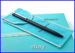 Tiffany & Co. Silver Ballpoint Pen T Clip Silver Black Ink with Pouch + Refill