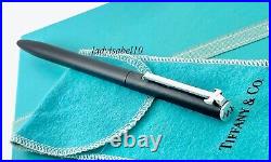Tiffany & Co. Silver Ballpoint Pen T Clip Silver Black Ink with Pouch + Refill