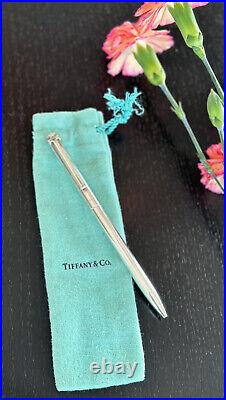Tiffany & Co. Sterling Silver 925 T-clip Ballpoint Pen with Pouch Black Ink