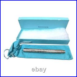 Tiffany & Co Sterling Silver Engraved Leaf Ballpoint Pen Bail For Chain Bag Box