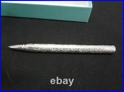 Tiffany & Co Sterling Silver Etched Ballpoint Pen With Pouch And Box VERY RARE