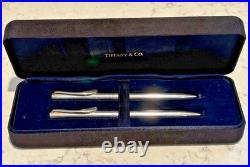 Tiffany & Co. Sterling Silver Pen & Pencil Set 925 Streamlined Swoosh clip +Case