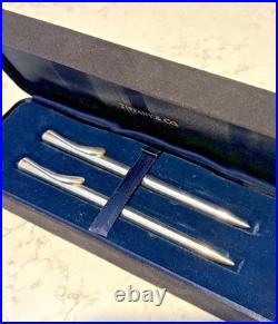 Tiffany & Co. Sterling Silver Pen & Pencil Set 925 Streamlined Swoosh clip +Case