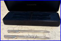 Tiffany & Co. Sterling Silver Pen & Pencil Set 925 Streamlined Swoosh clip +Case