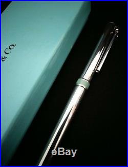 Tiffany & Co Sterling Silver T-Clip Ball Point Pen- Blue Ring GIFT QUALITY