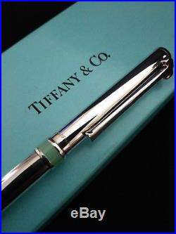 Tiffany & Co Sterling Silver T-Clip Ball Point Pen- Blue Ring GIFT QUALITY
