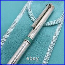 Tiffany & Co. Sterling Silver T-Clip Ballpoint Pen with Blue Enamel Detail