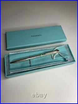 Tiffany & Co. Sterling Silver T-Clip Ballpoint Pen with Blue Enamel Detail. 925