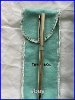 Tiffany & Co. Sterling Silver T-Clip Ballpoint Pen with Blue Enamel Detail. DS
