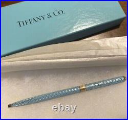 Tiffany & Co. Sterling silver blue reticulated ballpoint pen with its own case