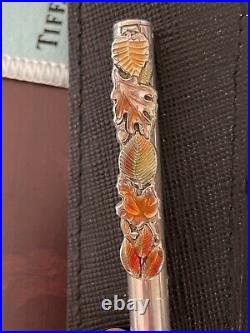 Tiffany & Co. Vintage Sterling Ballpoint Pen, Fall Leaf Motif, withLeather Case RARE