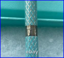 Tiffany Sterling Silver 925 Ballpoint Pen Diamond Blue Texture Good Condition