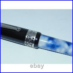 Used Delta 365 Ballpoint Pen Blue/White/Sterling Silver Trim Cracked Ice Resin