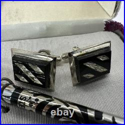 VTG Sterling Silver Inlay Mech. Pencil Pen Comet By Windsor Cufflink Tie Clip