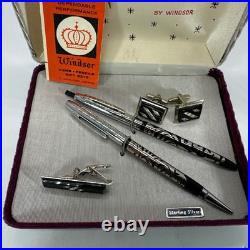 VTG Sterling Silver Inlay Mech. Pencil Pen Comet By Windsor Cufflink Tie Clip