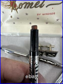 VTG Sterling Silver Inlay Mech. Pencil Pen Comet By Windsor Cufflink Tie Clip