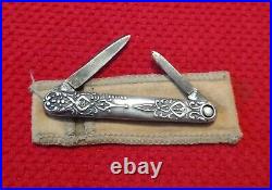 Vintage Antique Embossed Sterling Silver Pen Folding 2- Blade Knife