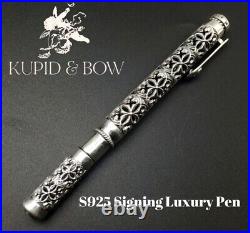 Vintage Free Gift Luxury 925 Silver Hollow Carved Business Signature Pen Quality