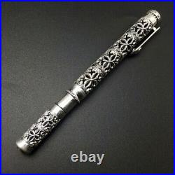 Vintage Free Gift Luxury 925 Silver Hollow Carved Business Signature Pen Quality