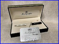 Vintage Montegrappa Z300 Series 925 Sterling Silver Black Marble Ballpoint Pen