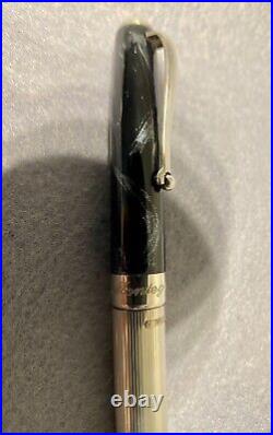 Vintage Montegrappa Z300 Series 925 Sterling Silver Black Marble Ballpoint Pen