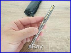 Vintage PARKER 75 PREMIER Sterling Silver Fountain Pen Gold 18K M Nib Black Onyx