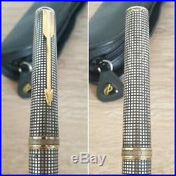 Vintage PARKER 75 PREMIER Sterling Silver Fountain Pen Gold 18K M Nib Black Onyx