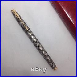 Vintage PARKER 75 Sterling Silver Cap & Barrel USA 14K Gold Fountain Pen