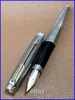 Vintage PARKER 75 Sterling Silver Fountain Pen Fine Nib USA Cisele Pattern