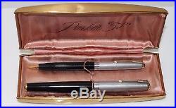 Vintage Parker 51 Black Double Jewel Fountain Pen + Pencil Sterling Silver Caps