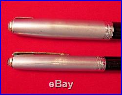 Vintage Parker 51 Black Double Jewel Fountain Pen + Pencil Sterling Silver Caps