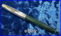 Vintage Parker 51 Double Jewel Nassau Green with Custom Smooth Sterling Silver Cap