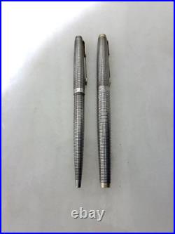 Vintage Parker 75 Ciselé Sterling Silver 14K Gold Fountain Pen and Ballpoint Pen