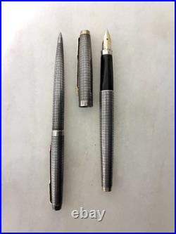 Vintage Parker 75 Ciselé Sterling Silver 14K Gold Fountain Pen and Ballpoint Pen