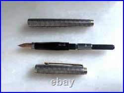 Vintage Parker 75 Ciselé Sterling Silver 14K Gold Fountain Pen and Ballpoint Pen