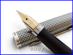 Vintage Parker 75 Ciselé Sterling Silver 14K Gold Fountain Pen and Ballpoint Pen