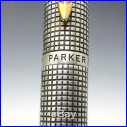 Vintage Parker 75 FLAT TOP Cisele Sterling Silver Fountain Pen B Broad 14K Nib