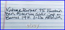 Vintage Parker 75 Fountain Pen Sterling Silver 14K Gold Nib MEDIUM Made in USA