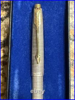 Vintage Parker Ballpoint Pen In Sterling Silver With Gold Top and Box
