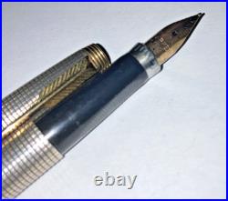 Vintage Parker Shizure Fountain pen Sterling silver 925 barrel & cap 14K gold