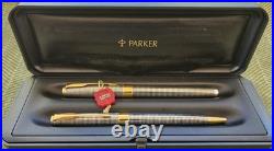 Vintage Parker Sonnet Cisele Sterling Silver Fountain + Ballpoint Pens Set 18K