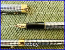 Vintage Parker Sonnet Cisele Sterling Silver Fountain + Ballpoint Pens Set 18K