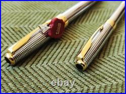 Vintage Parker Sonnet Cisele Sterling Silver Fountain + Ballpoint Pens Set 18K