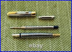 Vintage Parker Sonnet Cisele Sterling Silver Fountain + Ballpoint Pens Set 18K