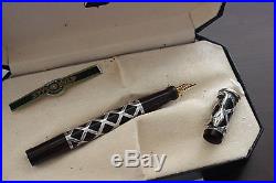 Vintage STYLOCHAP LE Woodgrain Sterling Silver Overlay Snake Safety Fountain Pen