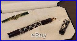 Vintage STYLOCHAP LE Woodgrain Sterling Silver Overlay Snake Safety Fountain Pen