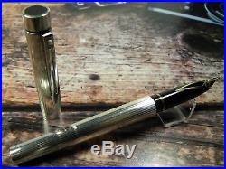 Vintage Sheaffer Targa Fountain Pen-Sterling Silver Striated-14K Nib-USA 1970s