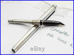 Vintage Sterling Silver Sheaffer Targa White Dot 14K Gold Clip Nib Fountain Pen